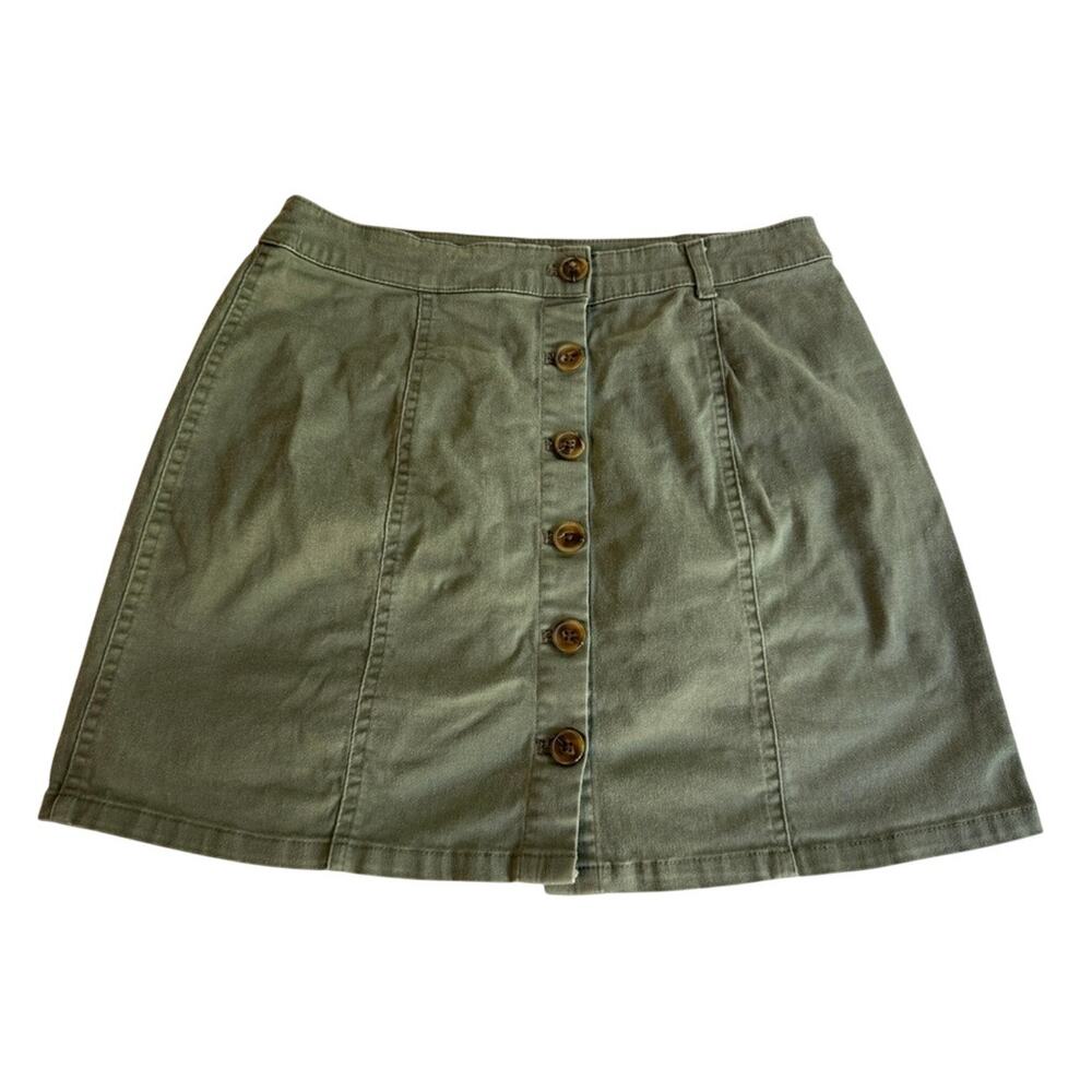 Forever 21 Womens Olive Green Button Front Mini Skirt Size Small Utility Casual